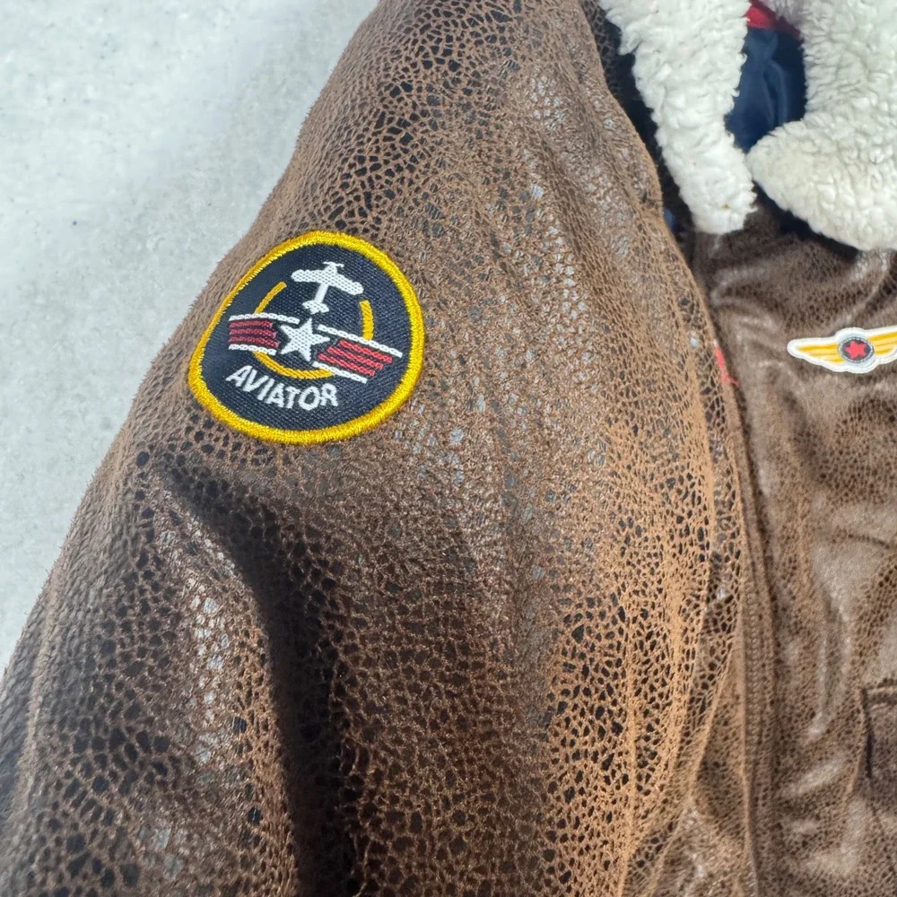 Little Me Toddler Boys Brown Faux Leather Aviator Bomber Jacket Size 2T - Picture 7 of 10